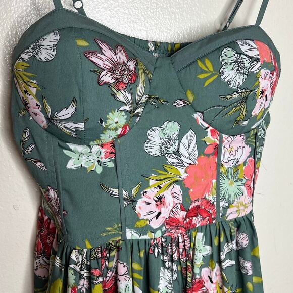 BOG Collective Bustier Babydoll Dress Small Mini Green Floral Band of Gypsies - Picture 5 of 9
